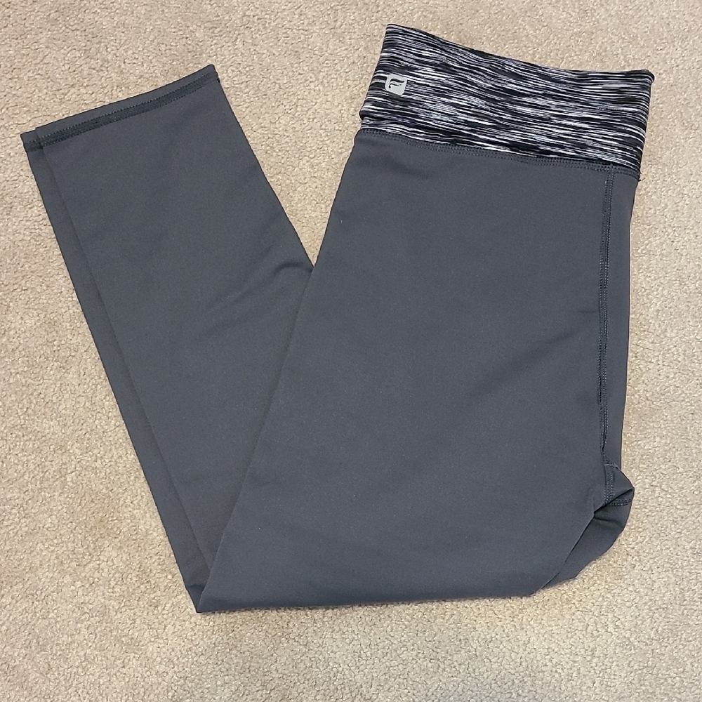 Fabletics Grey Leggings with Striped Waistband